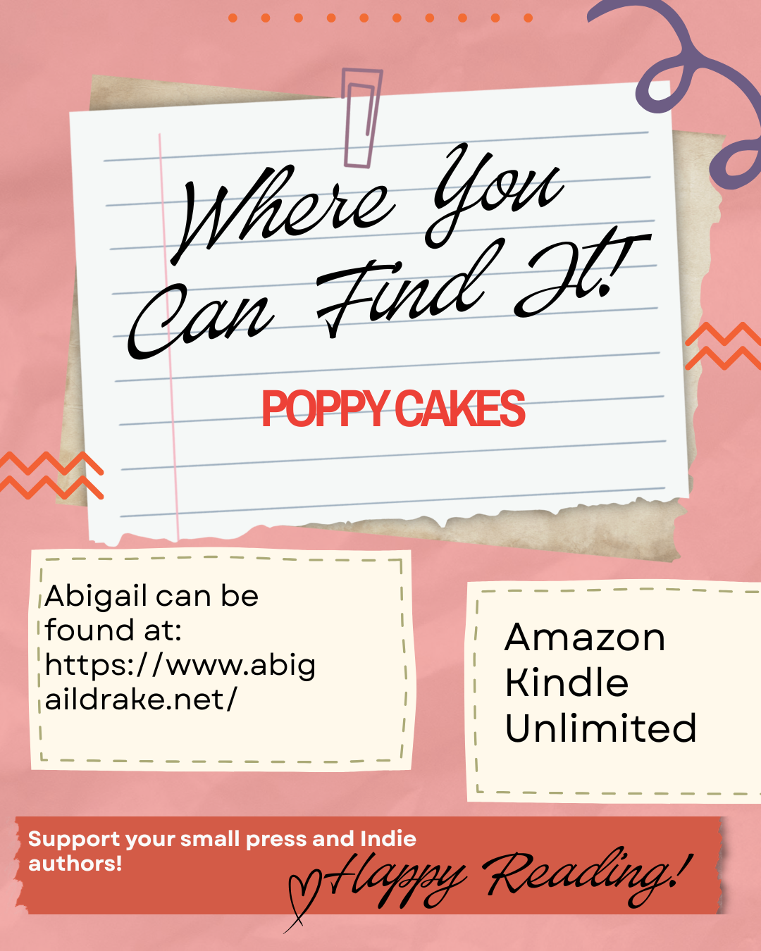 Slide listing where to find Poppy Cakes by Abigail Drake